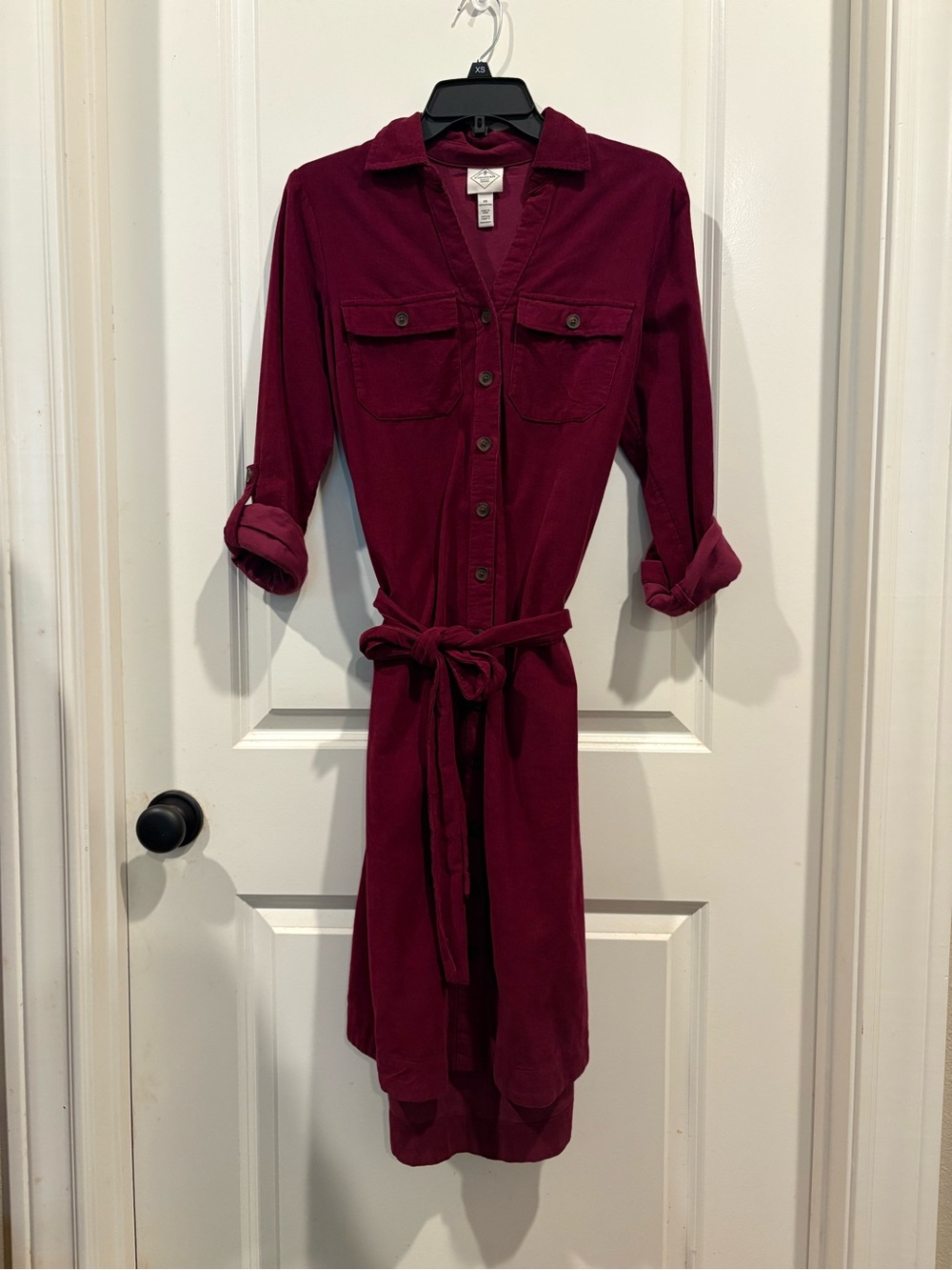 EUC St. John's Bay Burgundy Button-Front Midi Shirt Dress XS